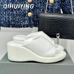 Slippers 2024 Es Summer Handmade Genuine Leather Platform Wedges Woman Outdoor Slides Elevator Shoes Zapatos De Mujer