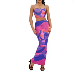 Work Dresses Women 2 Piece Summer Outfits Printed Cropped Camisole And Elastic Pencil Skirt Vacation Streetwear Aesthetic Clothes