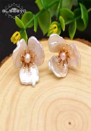 GLSEEVO Natural Fresh Water Baroque Flower Pearl Stud Earrings 925 Sterling Silver Earring For Women Fine Jewellery GE0663 2106167698913