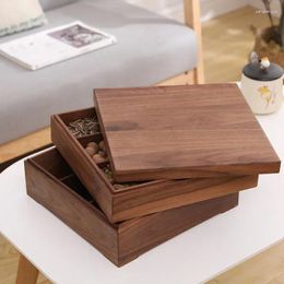 Storage Bottles Double-layer Walnut Solid Wood Candy Box Creative With Lid Tray Compartment Dried Fruit Basin