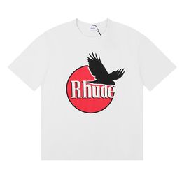 Rhude T-shirt High Street Style Black Peace dove print double yarn cotton casual short sleeve T-shirt men women tops short Sleeve