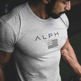 Men's T-Shirts Mens Gym Summer Compression Tight Man Letter Printing Short Slve T-shirt Sports Cotton Casual Top Male Clothing T240419