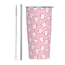 Tumblers Dentist Teeth Cute Pattern Insulated Tumbler With Lid Stainless Steel Coffee Mugs Double Wall Cold Drinks Cup 20oz