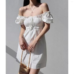 Casual Dresses Pleated Cute Stringy Selvedge Off-Shoulder Slimming Skirt