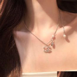 Pendant Necklaces C-Letter Gold Plated Brass Copper Necklace Fashion Women Designer Choker Chain Crystal Imitation Pearl Jewellery Drop Othoy