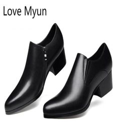 Genuine leather high heel shoes men pointed toe zip design wedding dress shoes men039s career work party dance size 363896293