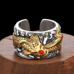 S925 Sterling Silver Ring for Women Golden Carp Pisces Personalized Wealth Attraction Thai Trend Mens Finger