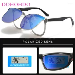 Sunglasses Men Flip Women Polarised Glasses Night Vision Unique Oversized Square Sun Clamshell Two Lens Eyeglasses UV400