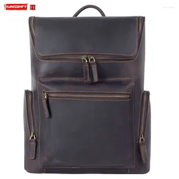 Backpack Retro Crazy Horse Leather Men Shoulder Bag Male Laptop Schoolbag Travel Computer First Layer