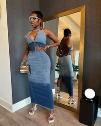 Summer Womens Suit Denim Short Jacket And Long Skirt Sets Fashion Ladies Comfortable Casual Bag Hip Sexy TwoPiece Set 240408