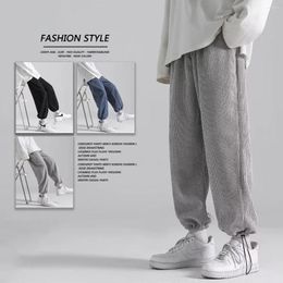 Men's Pants Korean Trousers Casual Grey Jogging For Men Loose Y2K Male Clothes Joggers Drawstring Sweatpants Corduroy