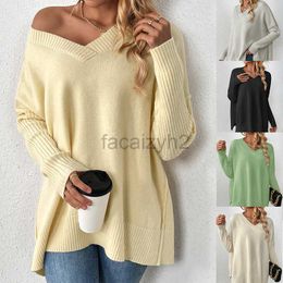 Women's Sweaters New Autumn/Winter Pullover Sweater Lazy V-neck Casual Splicing Long sleeved Knitwear for Women fashion T Shirt tops