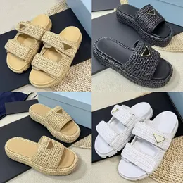 Designer Slippers Raffian Woven Sandale Room Sildes Women Beach Slippers Platform Slippers Flat Mule Embroidered Ladies Summer Shoes Top Quality With Box 35-41