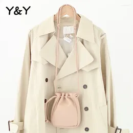 Bag Y&Y Korean Fashion Drawstring Mini Mobile Phone Bags Simple Cute Bucket Small Student Shoulder Messenger