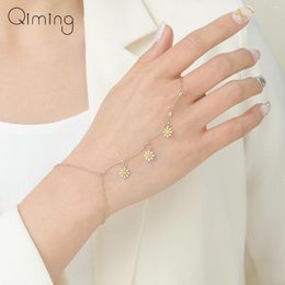Link Bracelets Bohemian Finger Ring Bracelet With Sunflower Pendant Women Slave Hand Back Chain Boho Jewelry