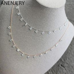 Chains ANENJERY Bling Zircon Tassel Pendant Necklace For Women Elegant Temperament Clavicle Chain Korean Jewellery