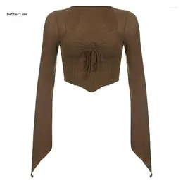 Women's T Shirts B36D Sexy Shirt Tops Casual Crop Flared Long Sleeve Blouses