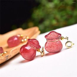 Link Bracelets 2PCS Natural Strawberry Quartz Money Bag Pendant DIY Necklace Bracelet Children Healing Fengshui Jewellery Gift 18x13x9mm