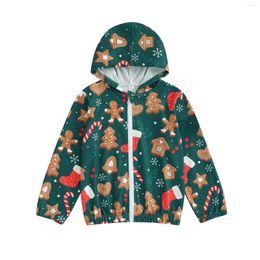 Jackets Pudcoco Kids Girl Boy Hood Jacket For Christmas Cartoon Gingerbread Man Print Zipper Front Coat Long Sleeve Pullover Tops 3-8T