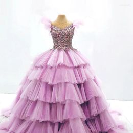 Party Dresses Plus Size Baby Pink Evening Dress Crystals Beaded Wedding Dark Tulle Long Women's