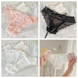 Women's Panties Cotton Crotch Bow Lace Cute Middle Waist Female Lingerie Sexy Briefs Seamless Girl