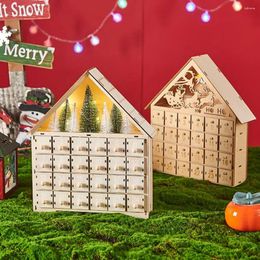 Decorative Figurines Wooden Christmas Advent Calendar With 24 Empty Storage Drawers House Shape Countdown Home Decor