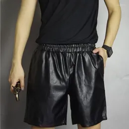 Men's Shorts Stretch Black Matte Faux Leather Casual Elastic Band PVC Pants Beach Boys Loose Straight PU Sweat Custom