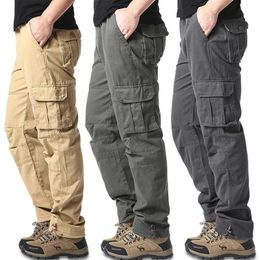 Solid Cotton Multi Flap Pockets Mens Straight Leg Cargo Pants Loose Casual Outdoor Pants Mens Work Pants Outdoors Streetwear 240408