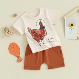 Clothing Sets Kids Baby Boy Girl Summer Clothes Free Range Chicken Print T-Shirt And Drawstring Shorts Casual Infants Farm Outfits 0-3Y