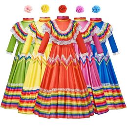 Ethnic Clothing Girls Traditional Mexican Folk Dancer Dress National Mexico Style Bohemia Gypsy Flamenco Costume Carnival Party d240419