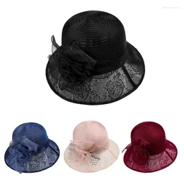 Berets Lady Breathable Sheer Yarn Bucket Hat With Flower Decals Woman Tea Party Floppy Casual Summer Spring Sun