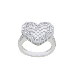 Rings Big Heart Ring Full Micro Paved Iced Out Bling 5A Cubic Zirconia Hip Hop Baguette CZ Ring Delicate Punk Jewelry for Men Women