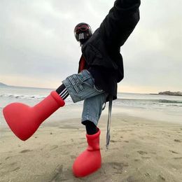 2024 Astro Boy Plus Velvet The Same Style Red Boots High Top Round Toe Wear Mid-Calf Rain Boots Thicken Water Proof Fashion Gift