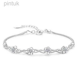 Chain Authentic S925 Sterling Silver Crystal Vintage Plum Blossom Flower Bracelet Bangle For Women Girl Lady Wedding Birthday Gift d240419