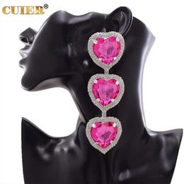 Other CUIER 11.7cm Large Drop Earrings For Women Pink Heart Pendientes Statement Earrings Long Fashion Jewellery Party Gifts 240419