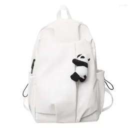 School Bags Black And White Panda Couple Backpack Large Capacity PU Leather Waterproof Teenager Boys Girls Middle Schoolbags