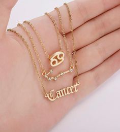 Pendant Necklaces 3Pcs Star Zodiac Sign 12 Constellation Charm Gold Cancer Leo Scorpio Necklace Aries Jewelry Gifts9700057