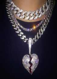 Rapper Bling Crystal Curb Hip Hop Heartbreak Necklace For Women Men Iced Out Punk Baguette Choker Cuban Link Chain Neckalce Gift P3594302