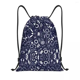 Shopping Bags Nautical Anchor Symbols Drawstring Backpack Sports Gym Bag For Men Women Sailing Sailor Training Sackpack