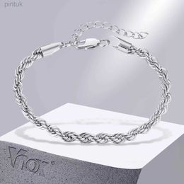 Chain Vnox 2/3/4/5mm Twisted Chain Bracelets for Women Men Gold Colour Stainless Steel Link Chain Adjustable Minimalist Metal Jewellery d240419
