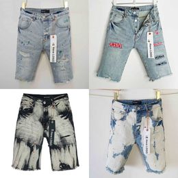 Shorts di marca viola Shorts in jeans maschile jeans middle in stile casual miscela di cotone tessuto lavarsi vintage stradale alla moda hip hop buchi pantaloncini