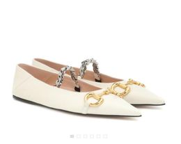 Top Luxury Horsebit Women039s Ballerinas Sandals Leather Ballet Flats Goldtoned Outdoor Lady Chain Strap Casual Ladies White B1137403