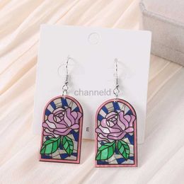 Other 1Pair Painting Dangle Earrings Creative Acrylic Colourful Flower Rose Cloud Crafts For Women Girl Birthday Gift 240419