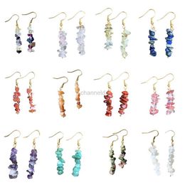 Other Natural Tumbled Stone Dangle Earrings for Women Colourful Crystal Drop Hook Earring Chakra Healing Gemstone Chip Ear Jewellery 240419