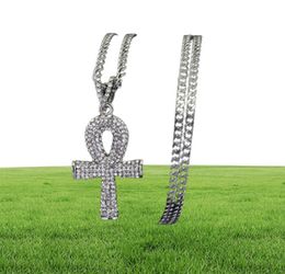 hip hop Anka cross diamonds pendant necklaces for men Religious golden silver luxury necklace Stainless steel Cuban chain jewelry5561404