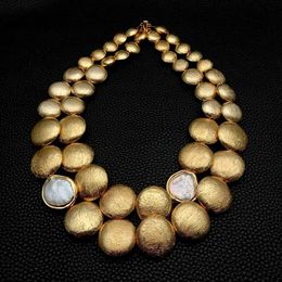 Pendant Necklaces YYING 2 Rows Gold Plated Coin Bead White Pearl Necklace 18 240419