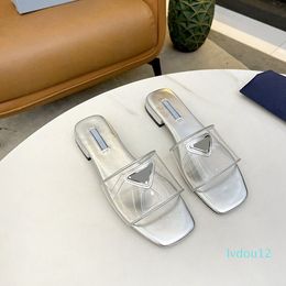 15A With Box Black White Transparent Flat Slide Slippers For Women Leather Slides Sandals Fashion Casual Mules Summer Beach Pool