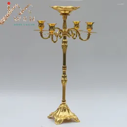 Candle Holders Gold Metal 65CM Height Candelabra 5-arms Holder Wedding Stick With Flower Bowl