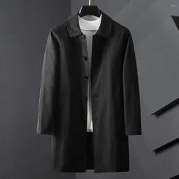 Men's Trench Coats Black Medium Length Windbreaker Jacket Autumn And Winter Thin Casual Wear Korean Version Top Lapel