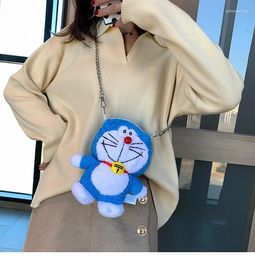 Shoulder Bags Cute Blue Fat One Bag Cartoon Ins Doll Plush Student Personality Chain Cross